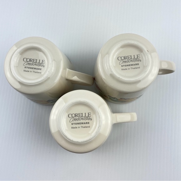 Corelle Coordinates Stoneware Mugs Abundance Pattern Set of 3 1990s Vintage Cups - Picture 2 of 6
